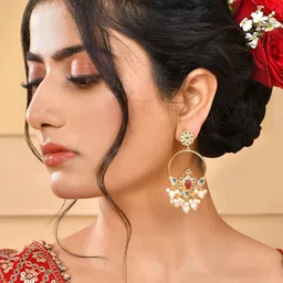 House of Pataudi Gold Plated AD Studded Classic Heer Pankhuri Chandbaalis image 5