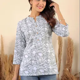 LABEL ADRIJA Women Floral Printed Mandarin Collar Pure Cotton Straight Kurti-picture-14