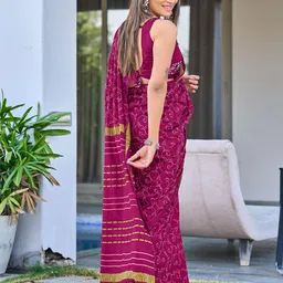 KALINI Floral Block Printed 1-Minute Ready to Wear Mulmul Cotton Saree With Blouse image 2