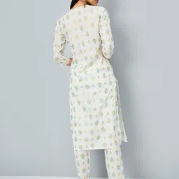 max Floral Printed V-Neck Three-Quarter Sleeves Straight Kurta With Trouser image 4