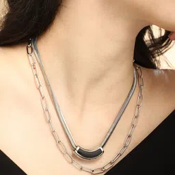 SOHI Silver-Plated The Sylvan-Snakechain Layered Necklace image 3