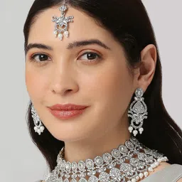 Anouk Rhodium-Plated Stone-Studded & Beaded Jewellery Set-picture-16