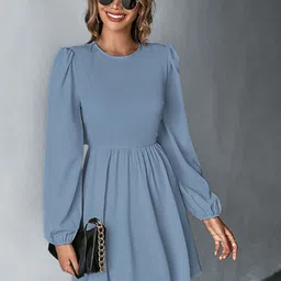 StyleCast Women Round Neck Puff Sleeve Fit & Flare Mini Dress-picture-31