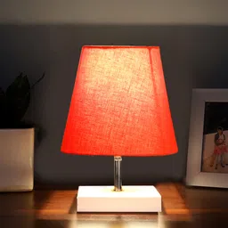 Devansh Cotton Square White Wood Table Lamp - Orange-image-61