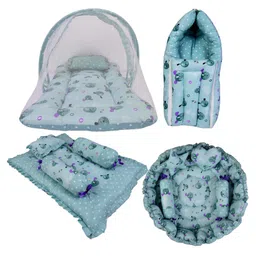 Babytoons New Born Bedding Combo of Mattress with Net | Baby Sleeping Bag | 4Pcs Gadda Set | Nest Bed with 4 Pillows (0-12 Months) Green-image-39