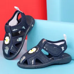 Cute Walk by Babyhug Sandals With Velcro Closure & Floral Applique - Navy-picture-36