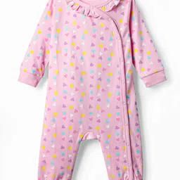 Babyhug 100% Cotton Interlock Knit Full Sleeves Romper with Heart Print - Light Pink-picture-25