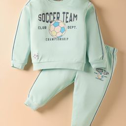 CUCUMBER Sinker Knit Full Sleeves T-shirt & Jogger Set with Soccer Print - Surf Blue-picture-2