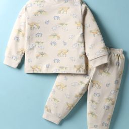 Zero Interlock Knit Full Sleeves Co-Ord Night Suit with Animal Print - Beige-picture-28