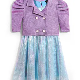 Hola Bonita Knit Half Sleeves Party Wear Pleated Shimmer Dress With Jacket - Lilac-picture-15