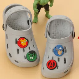 Yellow Bee Marvel Featuring Avengers With Iron Man Captain America & Hulk Applique Detailed Perforated Slingback Clogs - Grey-image-3