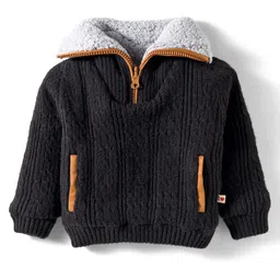 Yellow Apple Knit Full Raglan Sleeves Pullover High Neck Sweater With Cable Knit Design - Black-picture-14