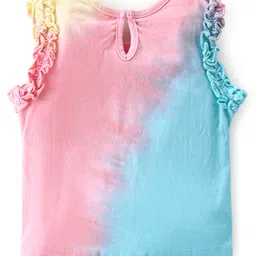 Babyhug Cotton Knit Sleeveless Tie & Dye Top with Text Print & Sequins- Pink & Blue image 2
