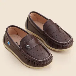 Cute Walk by Babyhug Formal Slip On Shoes With Star Applique - Dark Brown image 2