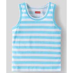 Babyhug 100 % Cotton Knit Sleeveless Sando with Stripes & Beach Theme Print Pack of 3 - Yellow & Light Blue image 2