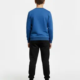 Anthrilo Fleece Knit Full Sleeves Solid Sweatshirt & Joggers Set - Blue & Black image 3