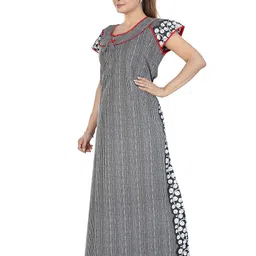 NIGHTY KING Women Striped Round Neck Maxi Nightdress image 5
