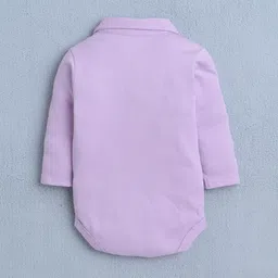 BUMZEE Cotton Knit Full Sleeves Solid Color Onesie & Pant Set With Suspender & Cap - Lavender & Navy Blue image 3