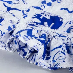 Hugsntugs Cotton Woven Full Sleeves Floral Embroidery With Abstract Printed Top - White & Blue image 4