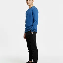 Anthrilo Fleece Knit Full Sleeves Solid Sweatshirt & Joggers Set - Blue & Black image 4