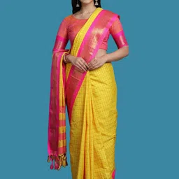 yourwish Checked Woven Design Zari Garad Saree-image-47