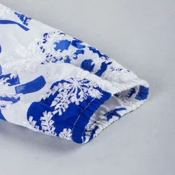 Hugsntugs Cotton Woven Full Sleeves Floral Embroidery With Abstract Printed Top - White & Blue image 5