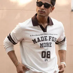 Powerlook Grey Melange Men Typography Printed Shirt Collar Cotton Pullover Sweatshirt-image-67