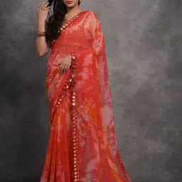 DIVASTRI Tie and Dye Mirror Work Poly Georgette Saree-image-75
