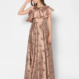 Kiya Beige Floral A-Line Maxi Dress image 1