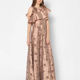 Kiya Beige Floral A-Line Maxi Dress image 3
