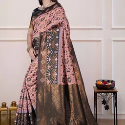 ADR CHIKANKARI Ethnic Motifs Zari Art Silk Handloom Banarasi Saree image 3