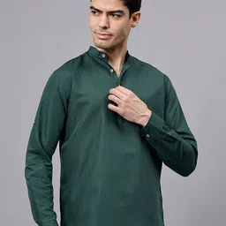 BHUVIKOO Band Collar Roll-Up Sleeves Straight Short Kurta-picture-36