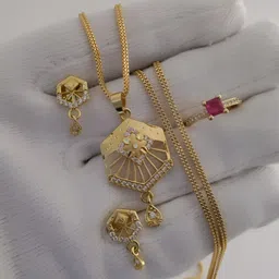 V.K.PAYAL.JEWELLERY Gold-Plated Artificial Stones Studded Pendant And Earrings-picture-13