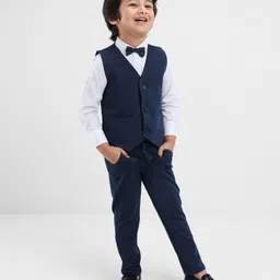 Babyhug Full Sleeves Dot Print Party Suit- White & Navy Blue-picture-16