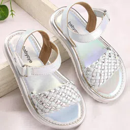 Babyoye Party Wear Sandals with Velcro Closure & Braid Detailing - Light Blue-picture-30