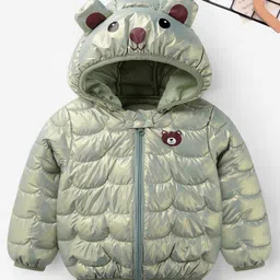 Mark & Mia Full Sleeves Padded Hooded Jacket with Bear Print & Ear Applique - Olive Green-picture-19