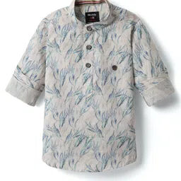 Noddy Cotton Full Sleeves Leaves Printed Kurta Style Shirt - Royal Blue-picture-19