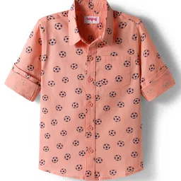Babyhug Cotton Woven Full Sleeves Football Printed Shirt - Peach-image-83