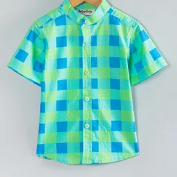 Hugsntugs Cotton Woven Half Sleeves Checked Shirt - Blue & Green-picture-16