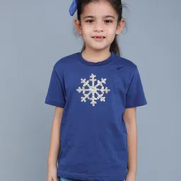PinkChick Cotton Woven Half Sleeves Snowflake Patch Detailed Tee With Hair Clip - Royal Blue-picture-28