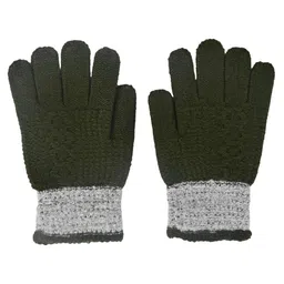 Kid-O-World Knit Colour Blocked Gloves - Dark Green-picture-12