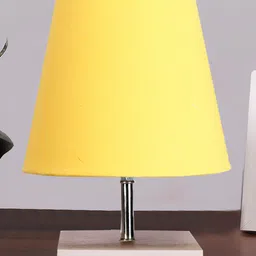 Devansh Cotton Square White Wood Table Lamp - Yellow image 2
