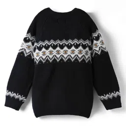 Yellow Apple Knit Full Raglan Sleeves Pullover Sweater with Chevron Design - Navy Blue image 2