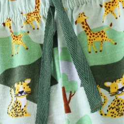 Babyhug Cotton Knit Elasticated Shorts with Draw Cord Animal Print - Green image 3
