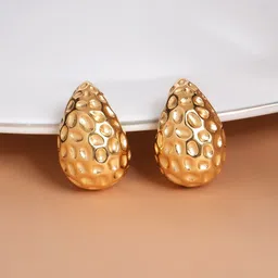 PALMONAS Stainless Steel Gold-Plated Dimpled Dew Teardrop Anti-Tarnish Studs Earrings-picture-37