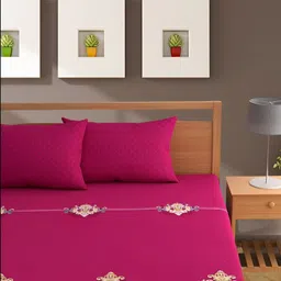 Bajo's Pink & Yellow Ethnic Motifs 350 TC King Bedsheet with 2 Pillow Covers image 2