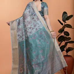Mameraa Floral Printed Zari Saree With Blouse Piece image 2