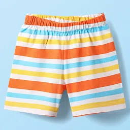 Babyhug Cotton Knit Half Sleeves Shorts Night Suit with Nautical Theme Print & Stripes - Orange image 4