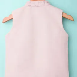 Little Bull Full Sleeves Threadwork Detailed Sequins Embellished Kurta & Pyjama Set With Jacket - Peach image 5