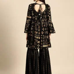 Anouk Women Black & Golden Ethnic Motifs Printed Kurta with Sharara image 3
